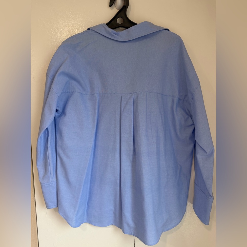 NWOT Zara Sky Blue Casual Button Down Shirt - Picture 3 of 13